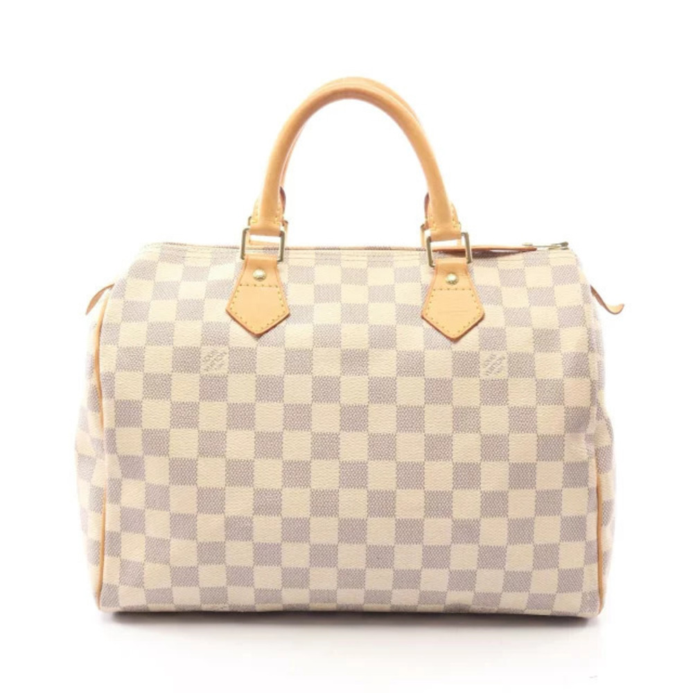 Louis Vuitton Speedy Damier Azur White Handbag Canvas Leather White